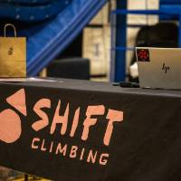 promo table for Shift Climbing. a competition supporter